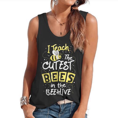 I Teach The Cutest Bees In The Beehive Kindergarten Teacher Flowy Tank - teacherstshirts.com UK