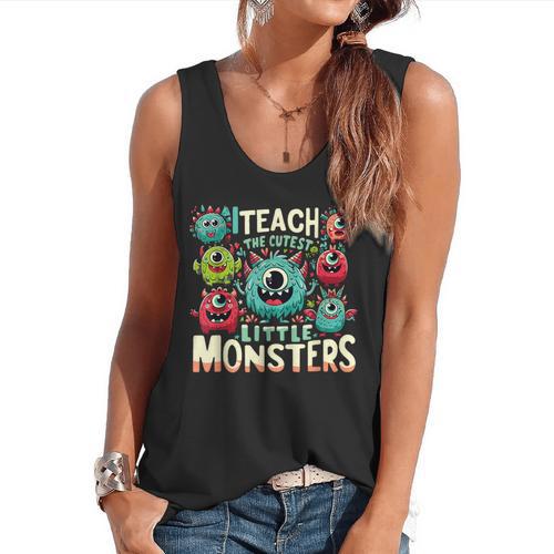 I Teach The Cutest Little Monsters Teacher Halloween Outfit Flowy Tank - teacherstshirts.com UK