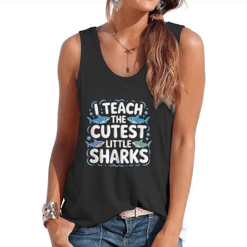 I Teach The Cutest Little Sharks Teacher School Flowy Tank - teacherstshirts.com UK