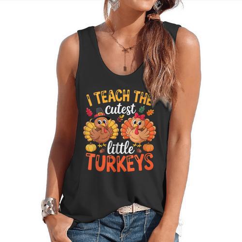 I Teach The Cutest Little Turkeys Teacher Thanksgiving Flowy Tank - teacherstshirts.com AU