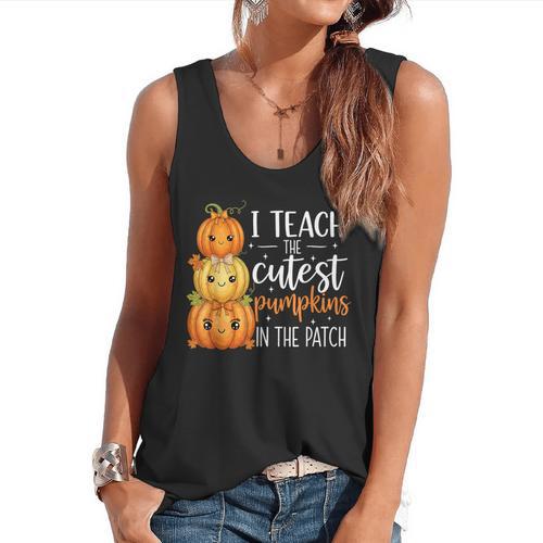 I Teach The Cutest Pumpkins In The Patch Fall Autumn Teacher Flowy Tank - teacherstshirts.com CA