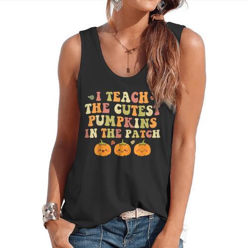 I Teach The Cutest Pumpkins In The Patch Fall Season Teacher Flowy Tank - teacherstshirts.com