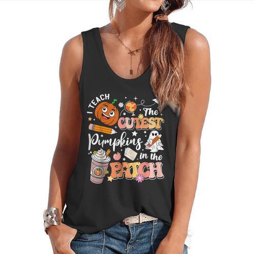 I Teach The Cutest Pumpkins In The Patch Halloween Teacher Flowy Tank - teacherstshirts.com UK