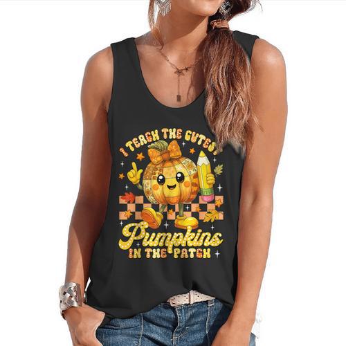 I Teach The Cutest Pumpkins In The Patch Teacher Halloween Flowy Tank - teacherstshirts.com UK