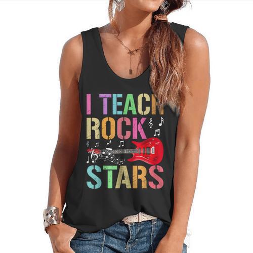 I Teach Rockstars Band Vibes Teacher Rocks My Music Teaching Flowy Tank - teacherstshirts.com AU