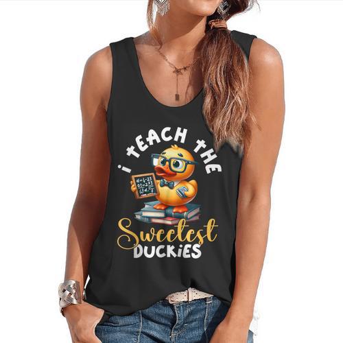 I Teach The Sweetest Duckies Teacher Rubber Duck Teaching Flowy Tank - teacherstshirts.com AU