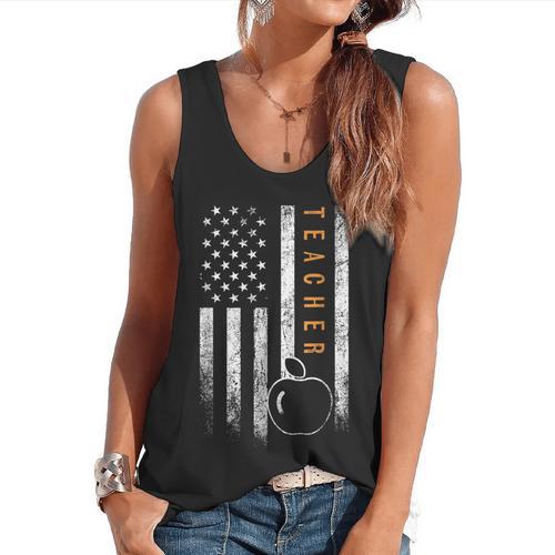 Teacher American Flag Teacher's Day Teaching Flowy Tank - teacherstshirts.com UK
