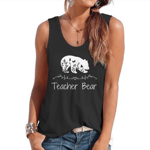 Teacher Bear For Educators Teacher Appreciation Flowy Tank - teacherstshirts.com