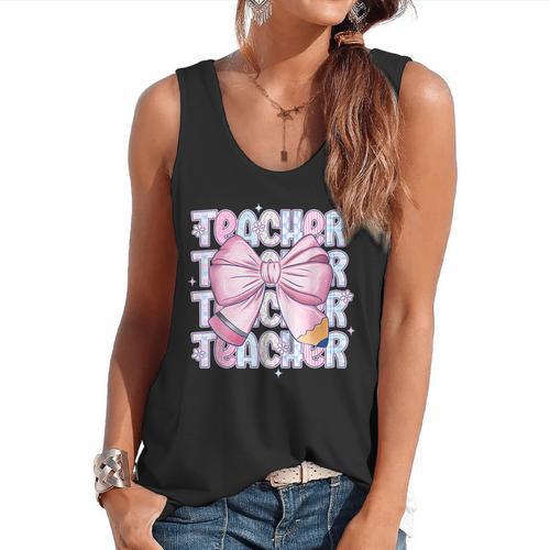 Teacher Bow Pencil Flowers Teacher Back To School Flowy Tank - teacherstshirts.com