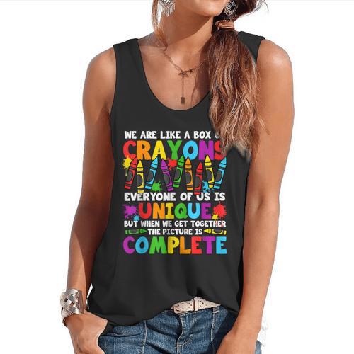 Teacher We Are Like A Box Of Crayons Back To School Flowy Tank - teacherstshirts.com AU