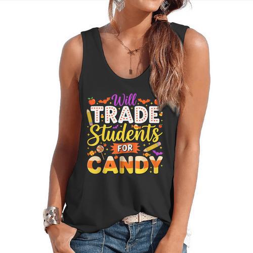 Teacher Cute Will Trade Students For Candy Halloween Costume Flowy Tank - teacherstshirts.com AU