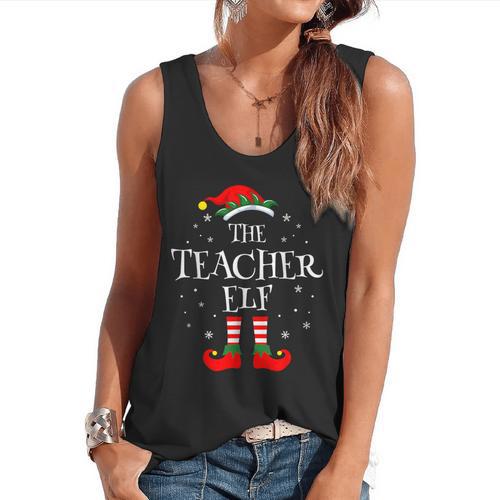 The Teacher Elf Christmas Family Matching Group Xmas Flowy Tank - teacherstshirts.com UK