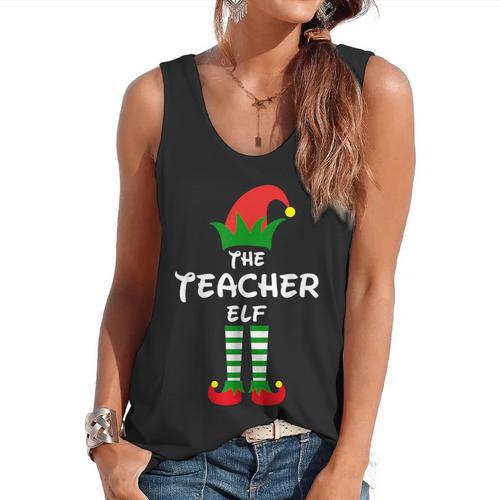 The Teacher Elf Family Matching Group Idea Christmas Flowy Tank - teacherstshirts.com DE