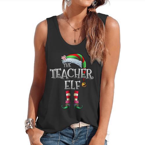 The Teacher Elf Shirt Matching Family Christmas Elf Men Women Kids Flowy Tank - teacherstshirts.com DE
