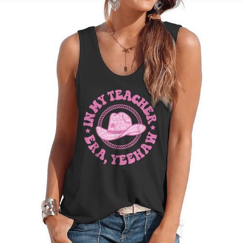 In My Teacher Era Yeehaw Pink Teacher Western Cowgirl Flowy Tank - teacherstshirts.com UK