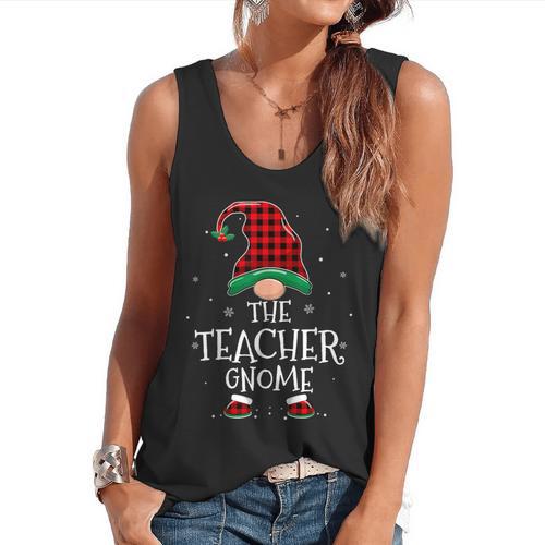 Teacher Gnome Xmas Family Matching Plaid Christmas Gnomes Flowy Tank - teacherstshirts.com DE