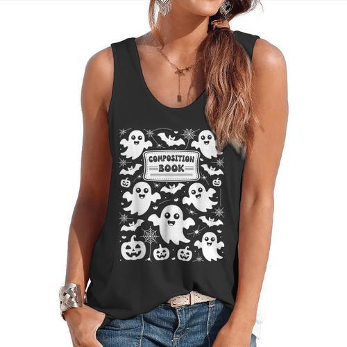 Teacher Halloween Composition Notebook Costume Halloween Flowy Tank - teacherstshirts.com