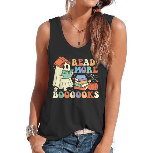 Teacher Halloween Cute Booooks Ghost Read More Books Flowy Tank - teacherstshirts.com AU