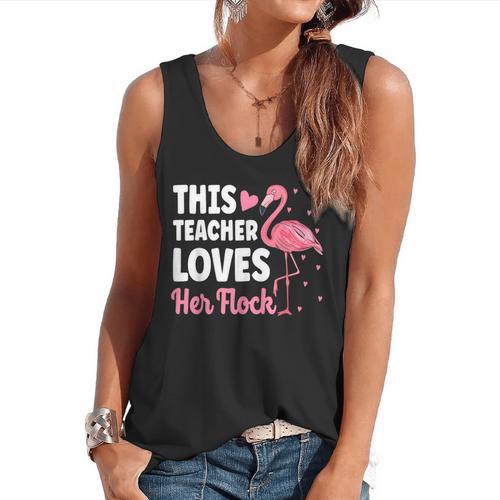 This Teacher Loves Her Flock Teaching Flamingo Girl Flowy Tank - teacherstshirts.com UK