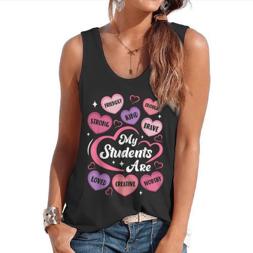 Teacher Positive Affirmations Candy Heart Valentine's Day Flowy Tank - teacherstshirts.com AU