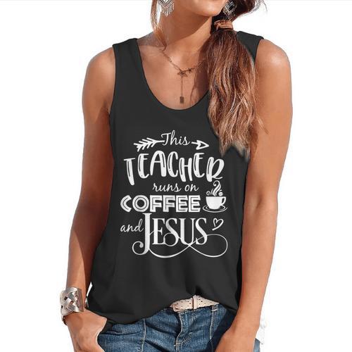 This Teacher Runs On Coffee And Jesus T Shirt Christian Tees Flowy Tank - teacherstshirts.com AU