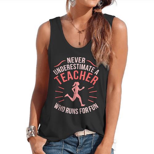 Teacher Who Runs Half Marathon Runner Running Lover Graphic Flowy Tank - teacherstshirts.com CA
