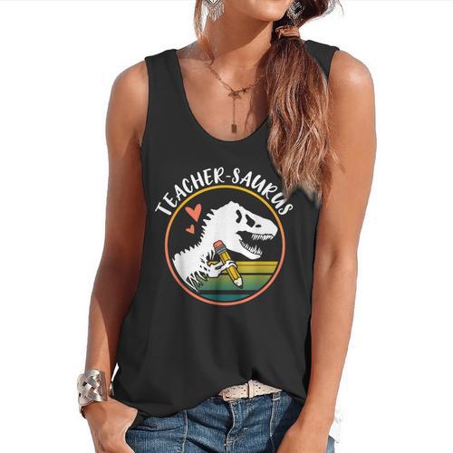 Teacher-Saurus Dinosaur Teacher Design T-Rex Design Flowy Tank - teacherstshirts.com AU