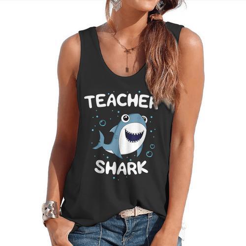 Teacher Shark Teaching Back To School Kindergarten Flowy Tank - teacherstshirts.com