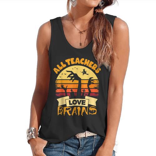 Teacher Shirts Halloween All Teachers Love Brains Flowy Tank - teacherstshirts.com UK
