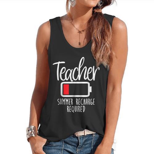Teacher Summer Recharge Required Last Day School Women Flowy Tank - teacherstshirts.com AU