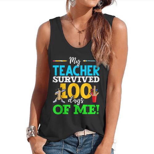 My Teacher Survived 100 Days Of Me Dab 100 Days Of School For Men Women Kids Flowy Tank - teacherstshirts.com DE