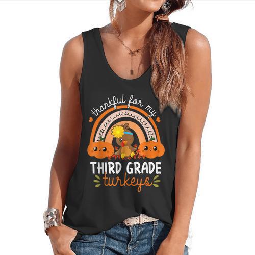 Teacher Thanksgiving Thankful For My Third Grade Turkeys Flowy Tank - teacherstshirts.com AU