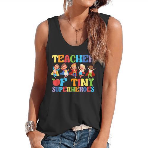 Teacher Of Tiny Superheroes Teach 100th Day Of School Flowy Tank - teacherstshirts.com CA