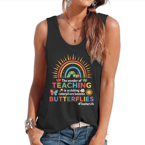 Teacher The Wonder Of Teaching Is Watching Caterpillar Flowy Tank - teacherstshirts.com