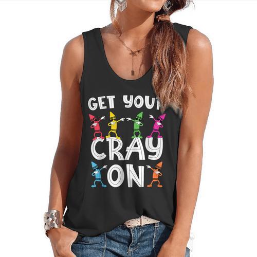 Teacher's Get Your Cray On Dabbing Crayons Flowy Tank - teacherstshirts.com
