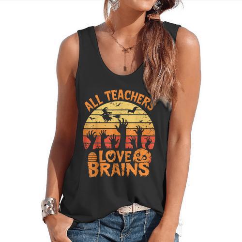 All Teachers Love Brains Teachers Halloween Teacher Flowy Tank - teacherstshirts.com UK