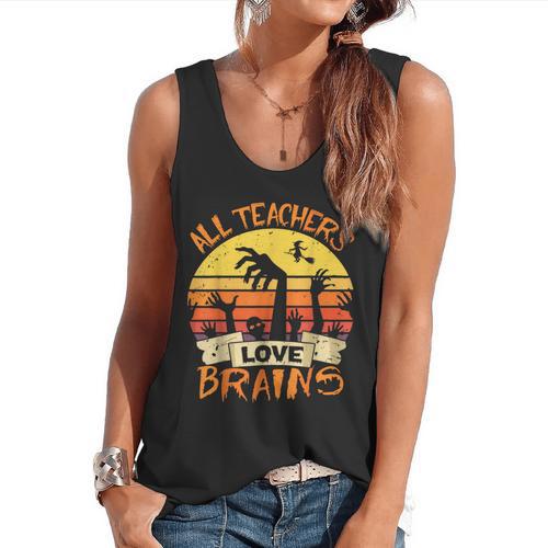 All Teachers Love Brains Shirt Halloween Teachers Flowy Tank - teacherstshirts.com UK