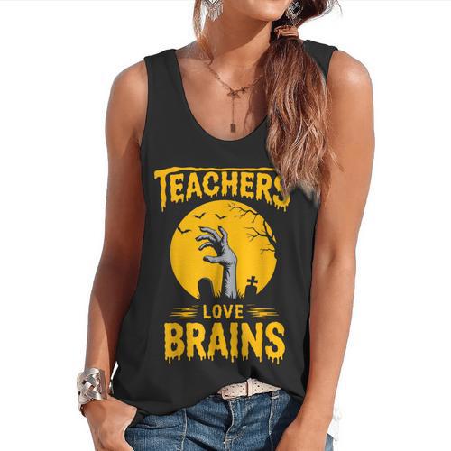 Teachers Love Brains Shirt Men Women Halloween Teacher Flowy Tank - teacherstshirts.com CA