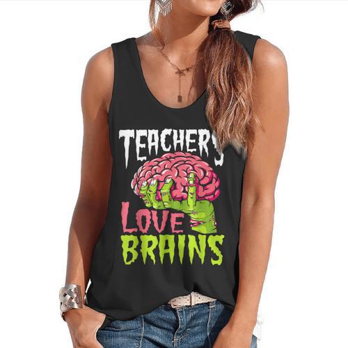 Teachers Love Brains Zombie Teacher Halloween Zombies Flowy Tank - teacherstshirts.com AU