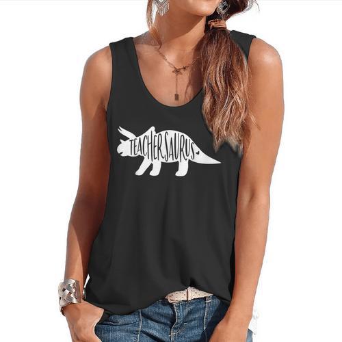 Teachersaurus Like A Normal Teacher Awesome Dinosaur Teacher Men Women Girls Kids Flowy Tank - teacherstshirts.com