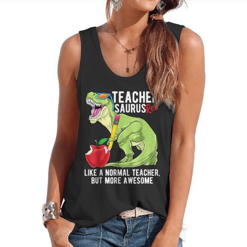 Teachersaurus Rex Dinosaur Like A Normal Teacher Saurus Flowy Tank - teacherstshirts.com AU