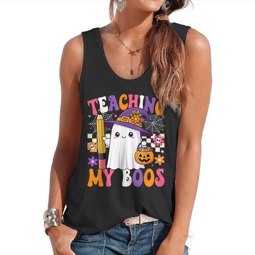 Teaching My Boos Ghost Teacher Cute Pencil Halloween Teacher Flowy Tank - teacherstshirts.com AU