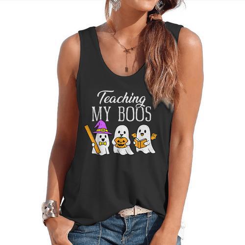 Teaching My Boos Ghost Teacher Halloween Spooky Educator Flowy Tank - teacherstshirts.com AU