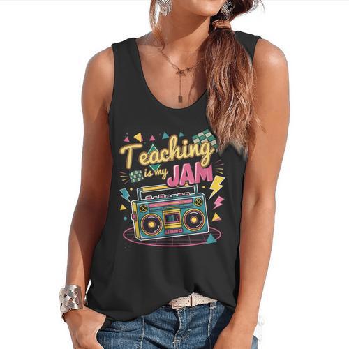 Teaching Is My Jam Groovy Retro Teacher Back To School Flowy Tank - teacherstshirts.com AU