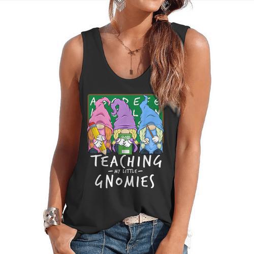 Teaching My Little Gnomies With Gnome For Teacher Women Flowy Tank - teacherstshirts.com AU
