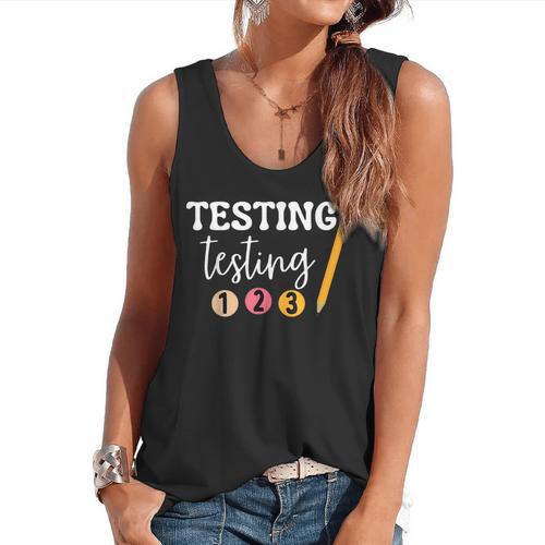 Testing Testing 123 Cute Math Teacher Student Test Day Men Women Girls Kids Flowy Tank - teacherstshirts.com CA