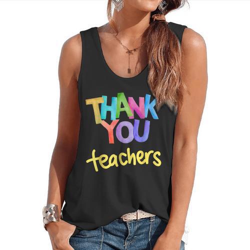 Thank You Teacher Appreciation Graduation Men Women Girls Kids Flowy Tank - teacherstshirts.com CA