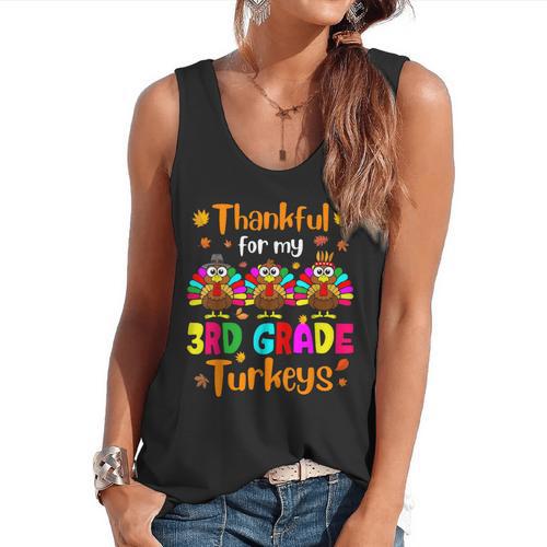 Thankful For My 3rd Grade Turkeys Thanksgiving Teacher Kids Flowy Tank - teacherstshirts.com