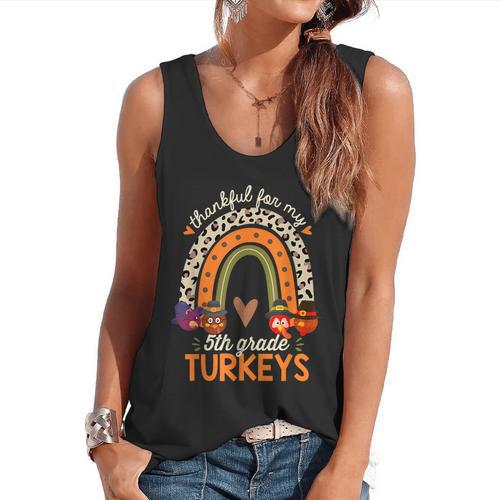 Thankful For My 5th Grade Turkeys Thanksgiving Teacher Flowy Tank - teacherstshirts.com UK