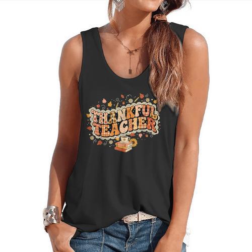 Thankful Teacher Shirts For Women Teach Thanksgiving Teacher Flowy Tank - teacherstshirts.com UK